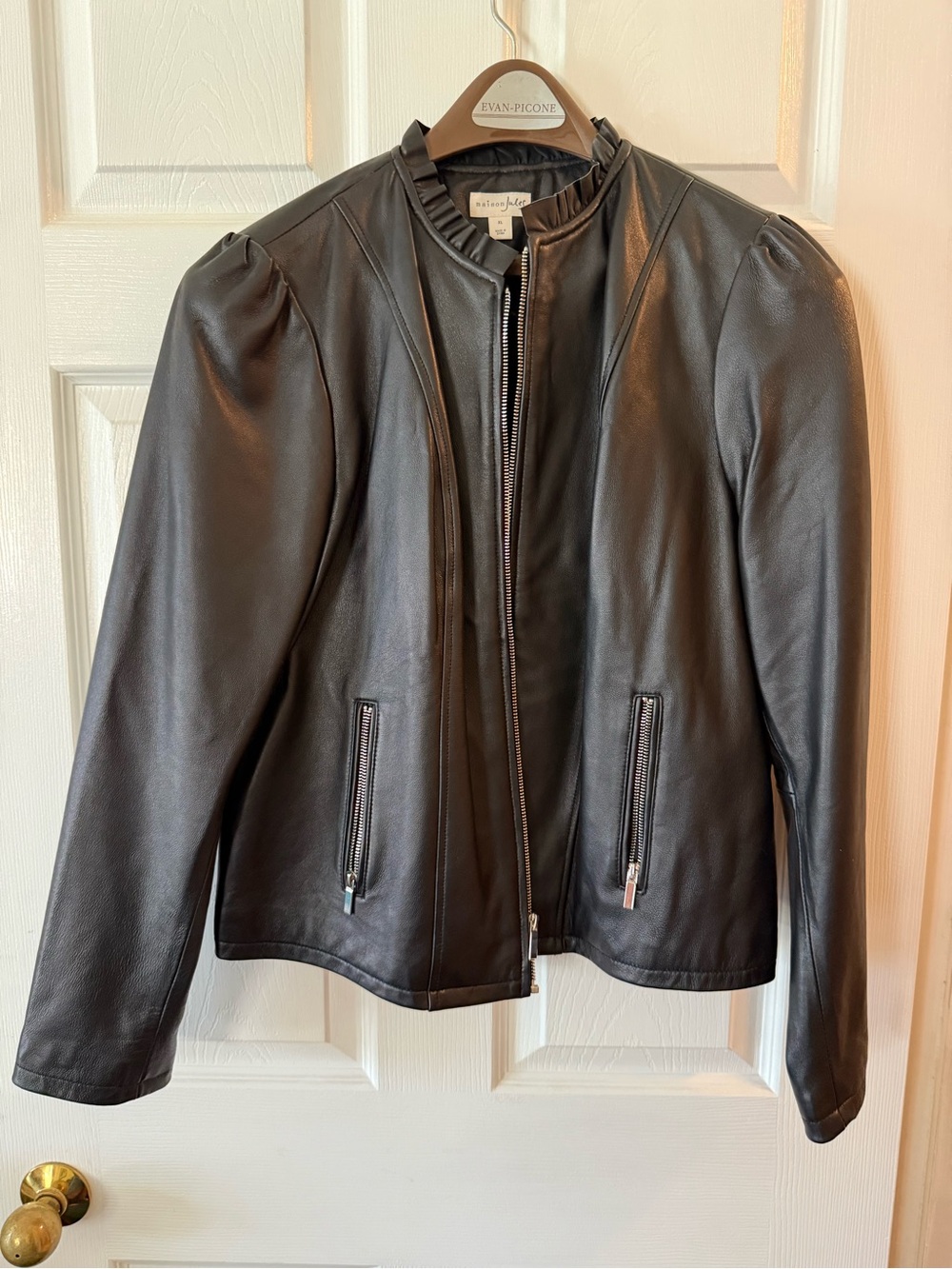 Maison Jules Black Leather Zip-Front Jacket